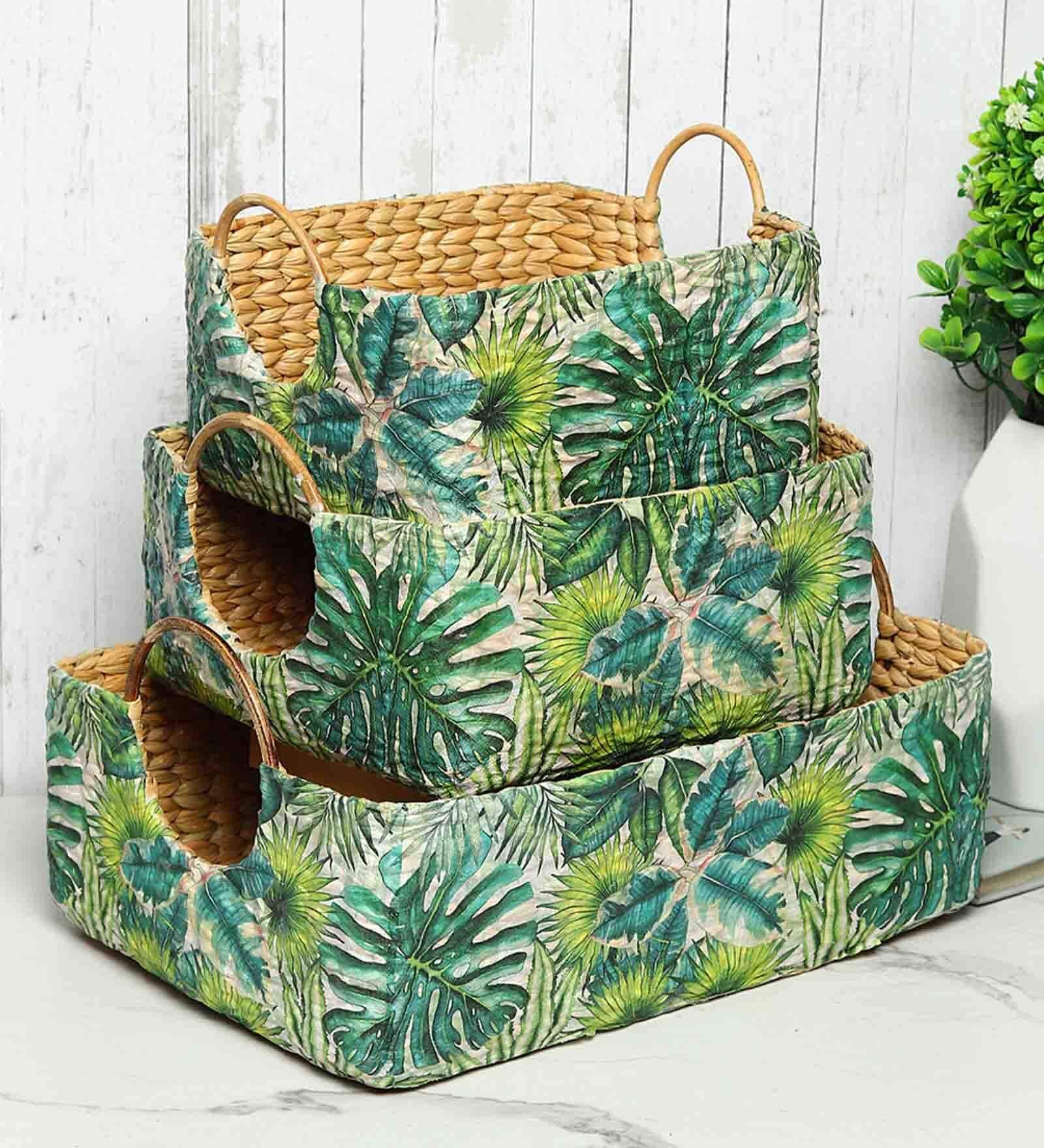 Multicolor Natural Fibre Set of 3 Basket